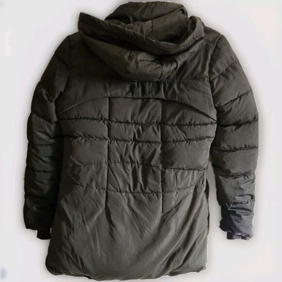 XSY Puffer Jacket Winter Coat Juniors Large L LG Olive Green Hooded Quilted Warm - Picture 2 of 12